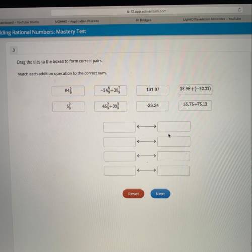 Drag the tiles to the boxes to form correct pairs. Match each addition operation to the correct sum