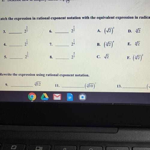 25 points. Match the expression in rational exponent notation with the equivalent expression in rad