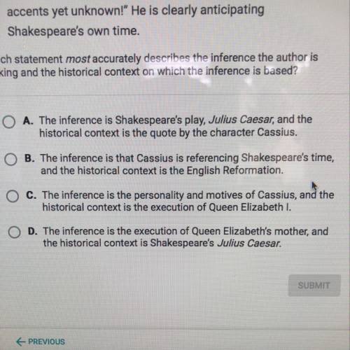 CHOOSING BRAINLIEST Read the following excerpt from an article by a literary critic.  Shakespeare w