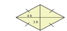 Find the area of the rhombus. Each indicated distance is half the length of its respective diagonal