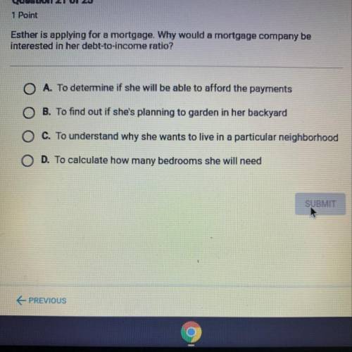 Esther is applying for a mortgage. Why would a mortgage company be interested in her debt-to-income