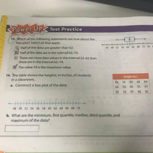 14. the table shows the heights, in inches, of students in a classroom. a. Construct a box plot of