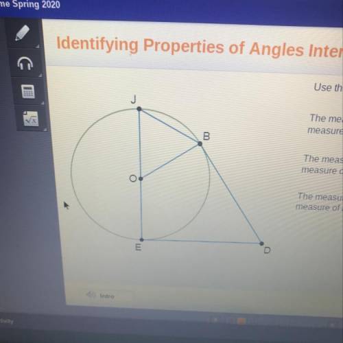 Use the diagram to complete the statements. the The measure of angle EJB is measure of angle BOE. B
