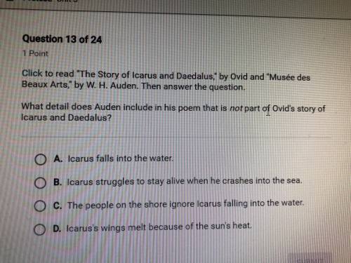 Help asp!!

- what detail does auden include in his poem that is not part of ovids story of icaru