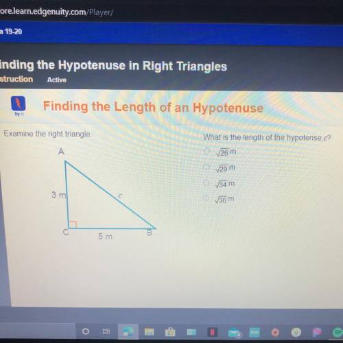 What is the length of the hypotense,c?
26 m
29 m
34 m
36 m