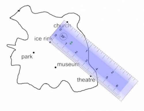 Here is a map of a town.

It has a scale of 2 cm to 7 km.
A centimetre ruler is shown on the map.