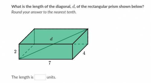 What is the length of the diagonal, d, of the rectangular prism shown below?