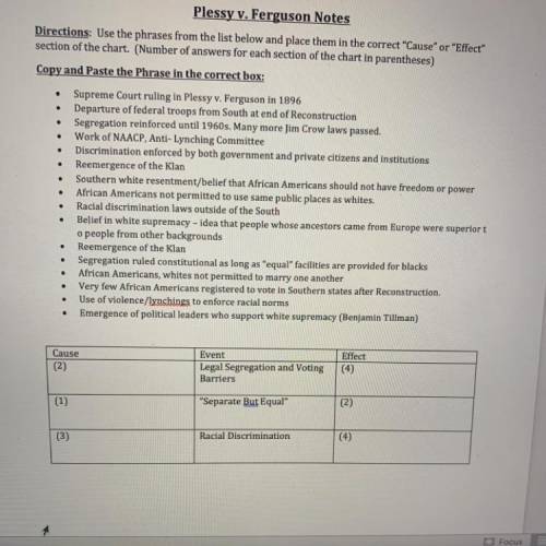 the cause and effects of these events. Each number in parentheses is how many sentences should be t