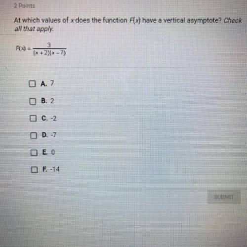 At which values of x does the function F(x) have a vertical asymptote? Check

all that apply
F=
3