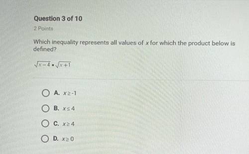 Which inequality represents all values of x for which the product below is defined?