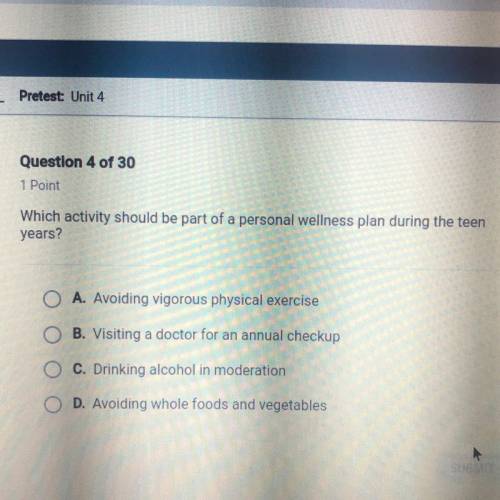 Which activity should be part of a personal wellness plan during the teen years?
HELP