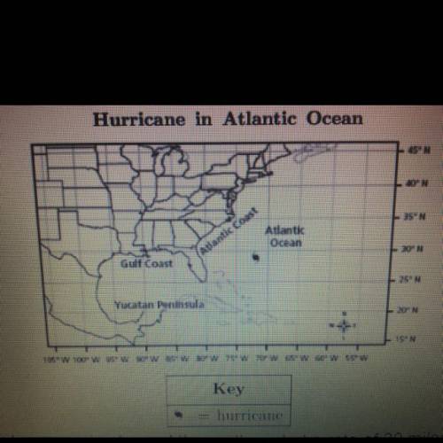2The map below shows the location of a hurricane in the Atlantic Ocean at 29'N, 72'W.

The hurrica