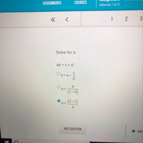 Solve for b 
ab + c = d