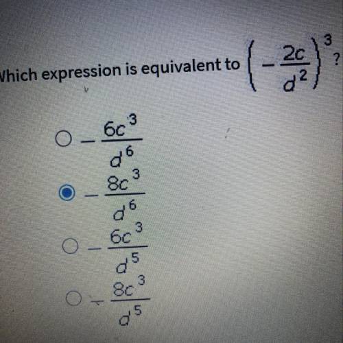 Which expression is equivalent to (- 2c / d^2)^3