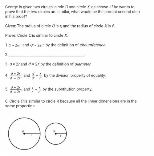 George is given two circles, Circle O and circle X, as shown. If he wants to prove that the two cir