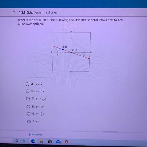 What is the equation of the following line? Be sure to scroll down first to see all answer options.