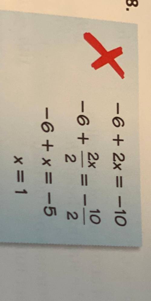 Describe and correct the error in finding the solution 
(look at picture for problem)