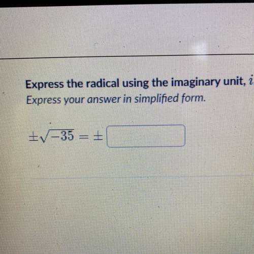 Express the radical using the imaginary unit, i.
Express your answer in simplified form.