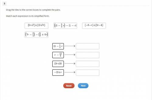 Drag the tiles to the correct boxes to complete the pairs.

Match each expression to its simplifie