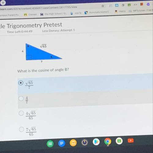 What is the cosine of angle B?