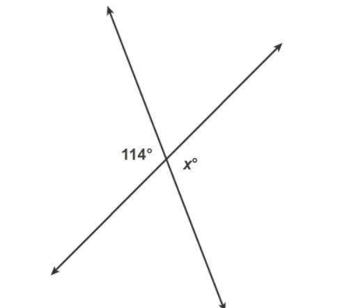 What is the value of x?

The figure contains a pair intersecting lines. One angle is labeled 114 d