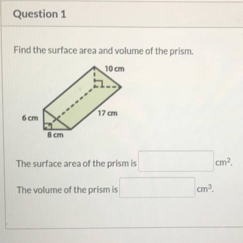 Find the surface area and volume of the prism.