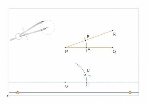 The construction of copying ∠QPR is started below. The next step is to set the width of the compa