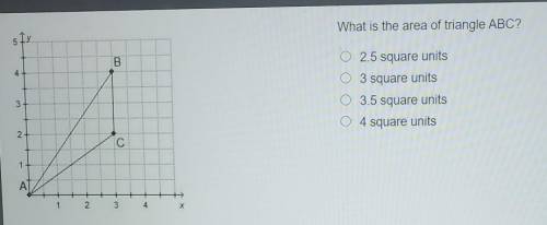 What is the area of triangle ABC?

5B4O 2.5 square units3 square units3.5 square unitsO 4 square u