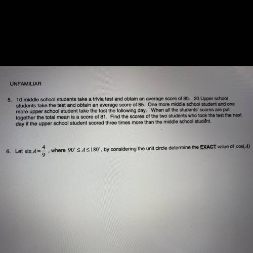 Let ein A=4/9, where 90<_A<_180, by considering the unit circle determine the exact value of