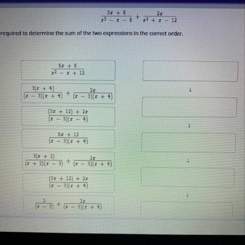 Determine the sum of the two expressions in the correct order