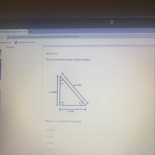 The figure below shows a right triangle:

(yo
q units
p units
to
runits
What is rp equal to? (6 po