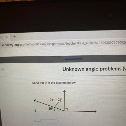 Solve for 2 in the diagram below.
(6.x - 2)
20°
=
Q