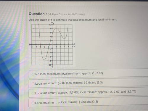 HELPPPPPPPPPP

Use the graph of f to estimate the local maximum and local minimum. A quartic