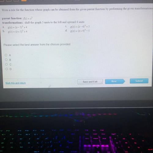 Write a rule for the function whose graph can be obtained from the given parent function by perform