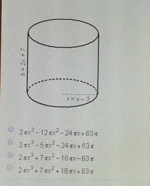 The volume of a cylinder is given by the formula V = 72h, where r is the radius of the cylinder and