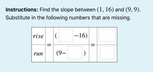 Find the slope between (1,16) and (9,9).