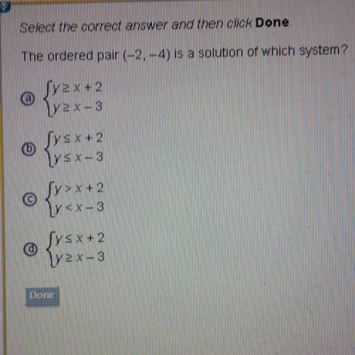 The ordered pair (-2,-4) is a solution of which system?