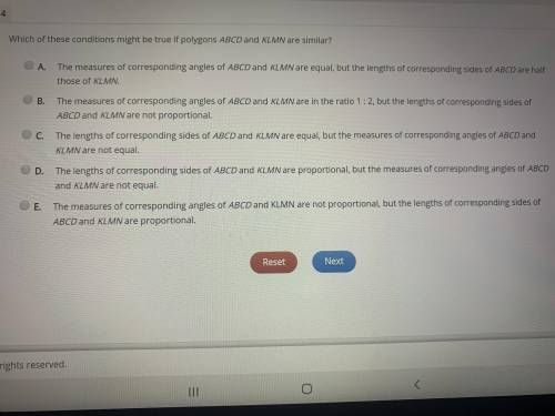 Which of these conditions might be true if polygons ABCD and KLMN are similar?