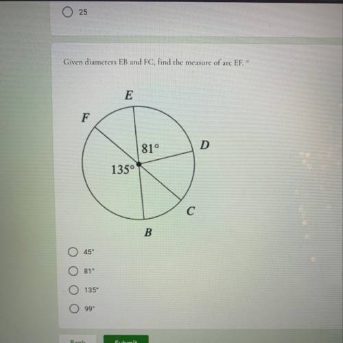 Given diameters EB and FC, find the measure of arc EF. *