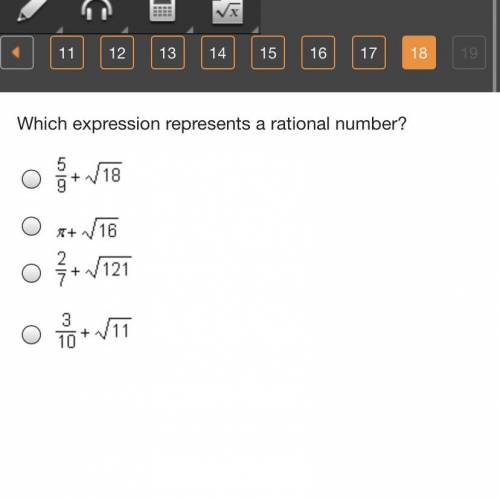 Which expression represents a rational number?

StartFraction 5 Over 9 EndFraction + StartRoot 18