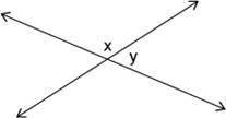 Identify the type of angles labeled as x and y in the figure. answers : ) Nonadjacent angles B) Com