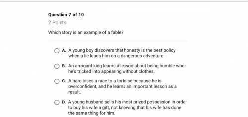 Help Which story is an example of a fable