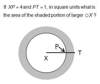 If XP = 4 and PT = 1, in square units what is the area of the shaded portion of larger oX?