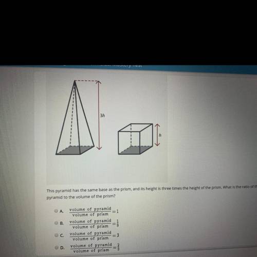 Select the correct answer.

This pyramid has the same base as the prism, and its height is three t