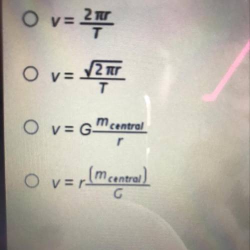 Which formula can be used to find the tangential speed of an orbiting object?

Ova 21
Ov=v2.70
Ov=