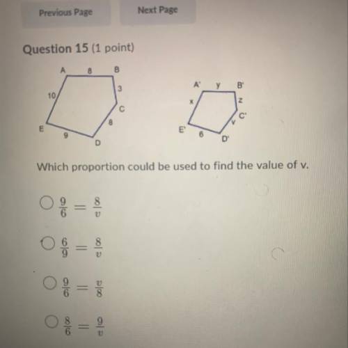 Which proportion could be used to find the value of v.
○ =
○ =