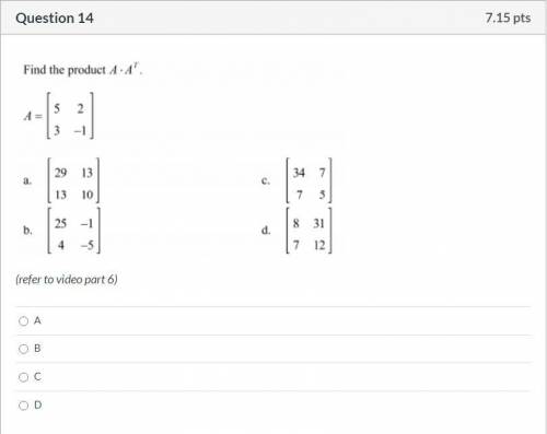 Please help! Correct answer only, please! Consider the matrix shown below: Find the inverse of the