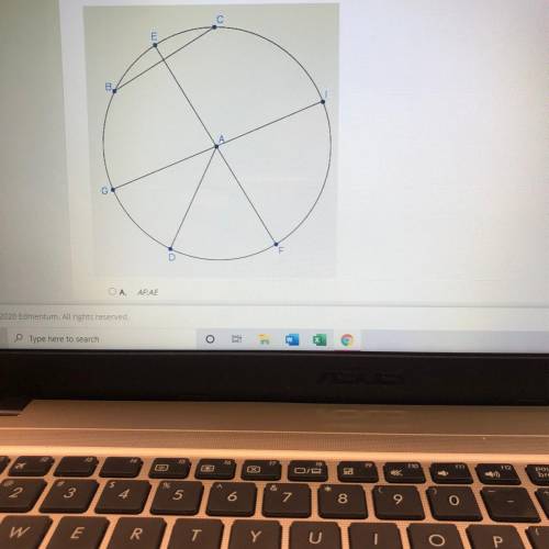 In the image, point A marks the center of the circle. Which two lengths must form a ratio of 1:2?