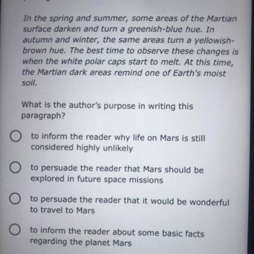 Look for clues about the author’s purpose in this passage about Mars.