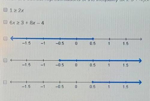 (URGENT)Which are correct representations of the inequality 6x2 3 + 4(2x - 1)? Select three options